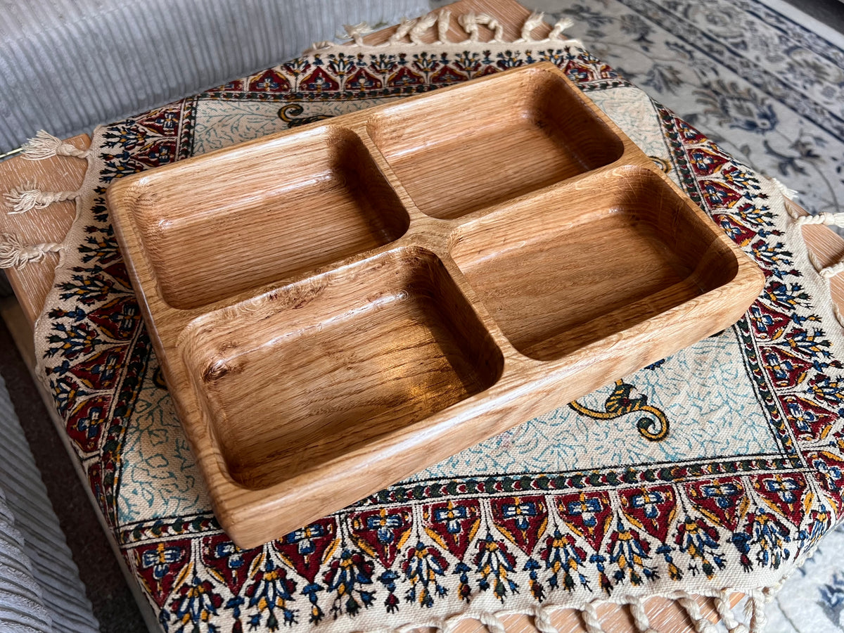 Handcrafted and Oak Snack Serving trays with 2,3 or 4 Dividers