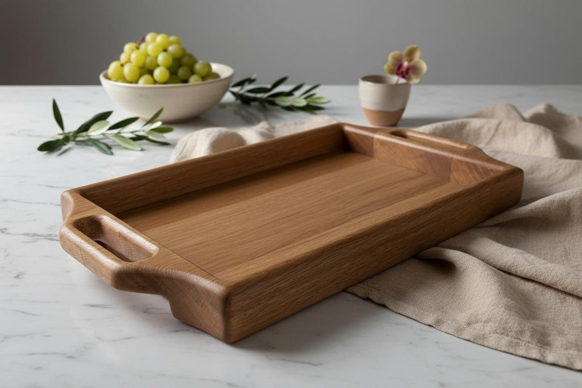 Luxury Solid Oak Tray – One Piece Handmade Wooden Serving Tray – Modern Rustic Kitchenyy Decor