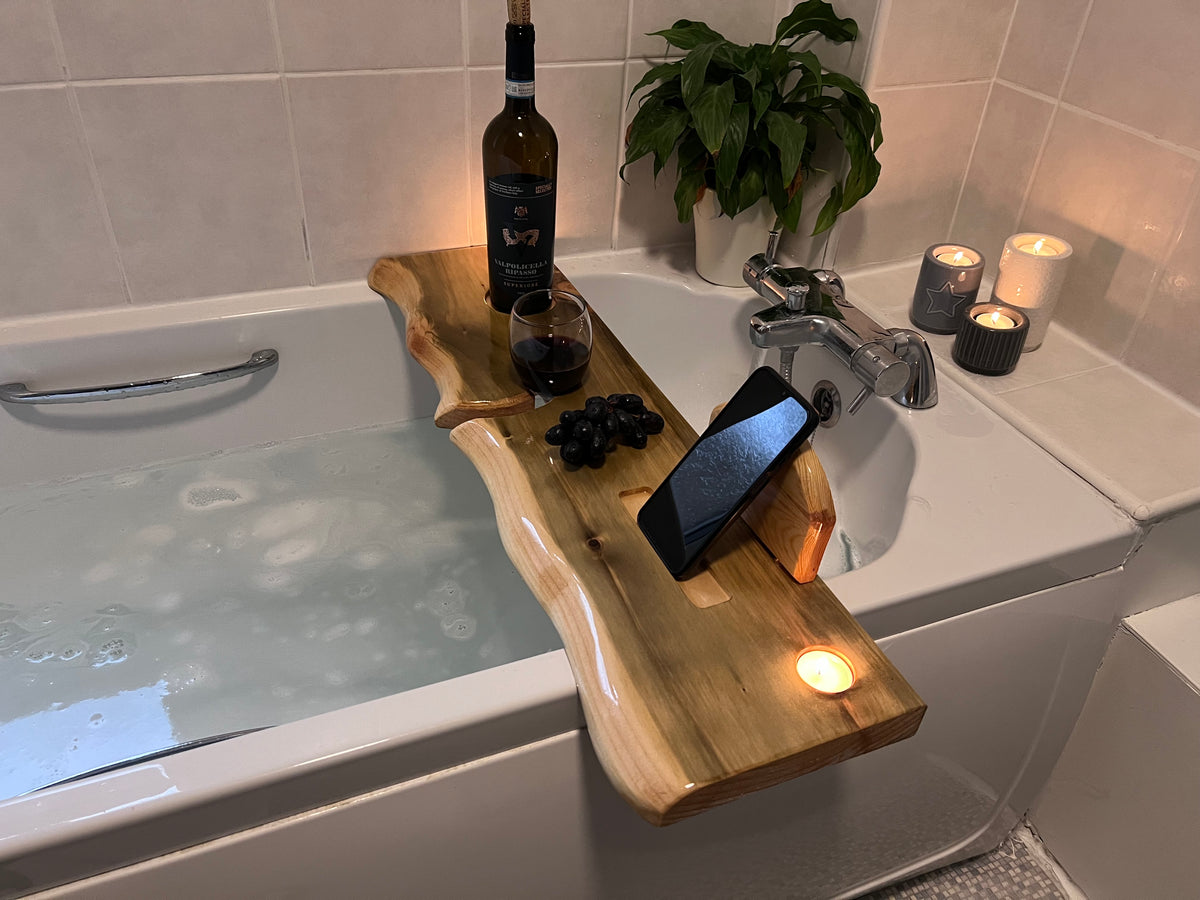 80cm Hand-made rustic wood bath shelf, bath caddy tray
