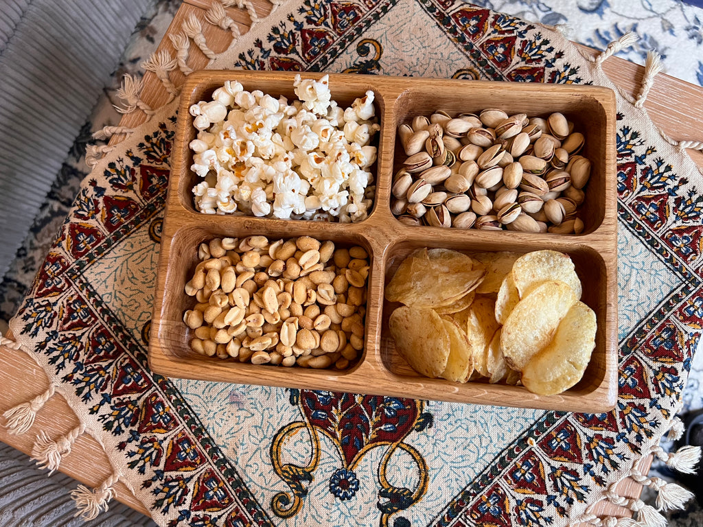 Handcrafted and Oak Snack Serving trays with 2,3 or 4 Dividers