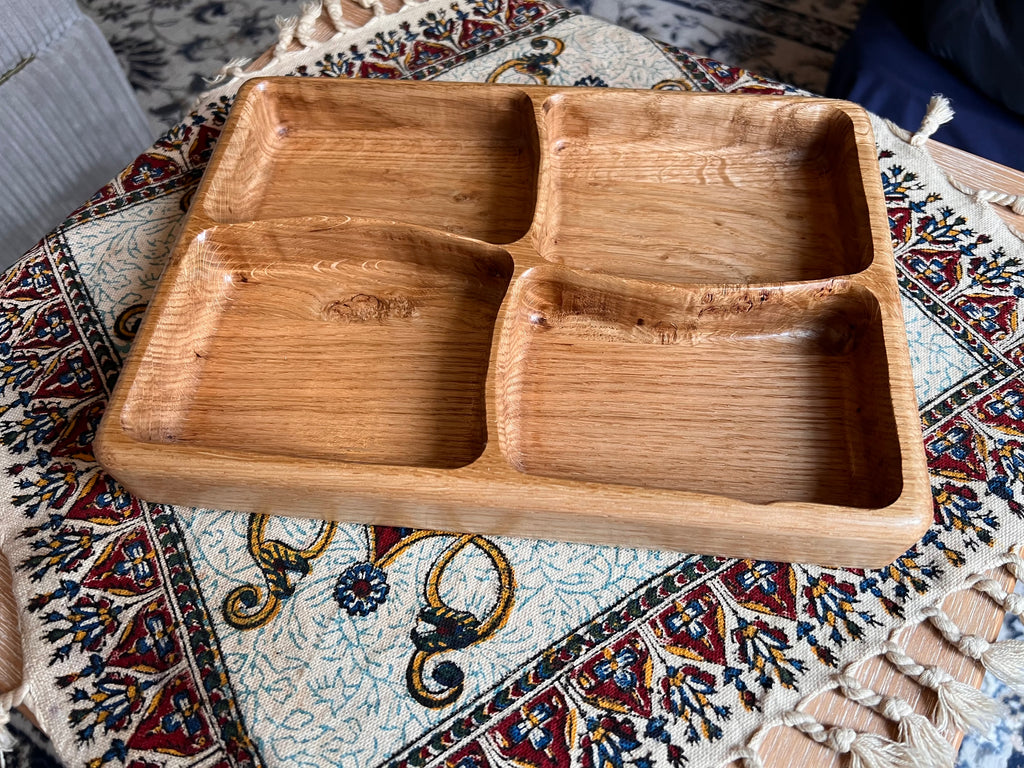 Handcrafted and Oak Snack Serving trays with 2,3 or 4 Dividers