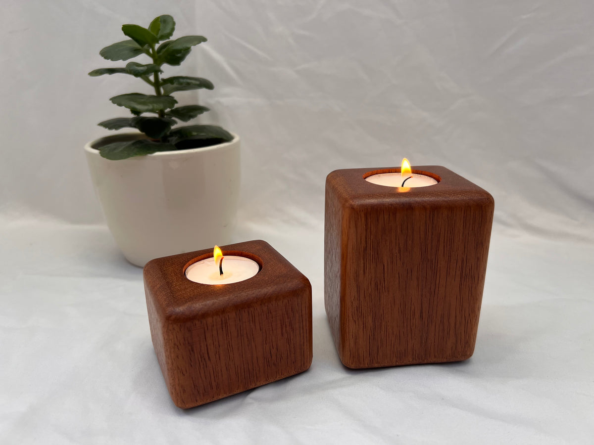 Handmade Walnut Tea Light Holder Set (2 or 3) – Minimalist Wooden Candle Holder