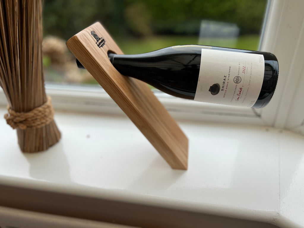 Handcrafted Oak Floating Wine Bottle Holder – Elegant & Unique Home Décor