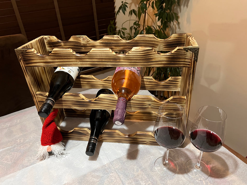 Handmade 12-Bottle Wooden Wine Rack – Rustic Burnt Finish