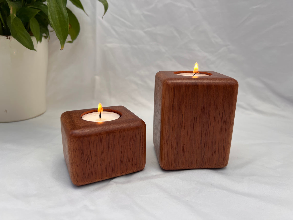Handmade Walnut Tea Light Holder Set (2 or 3) – Minimalist Wooden Candle Holder