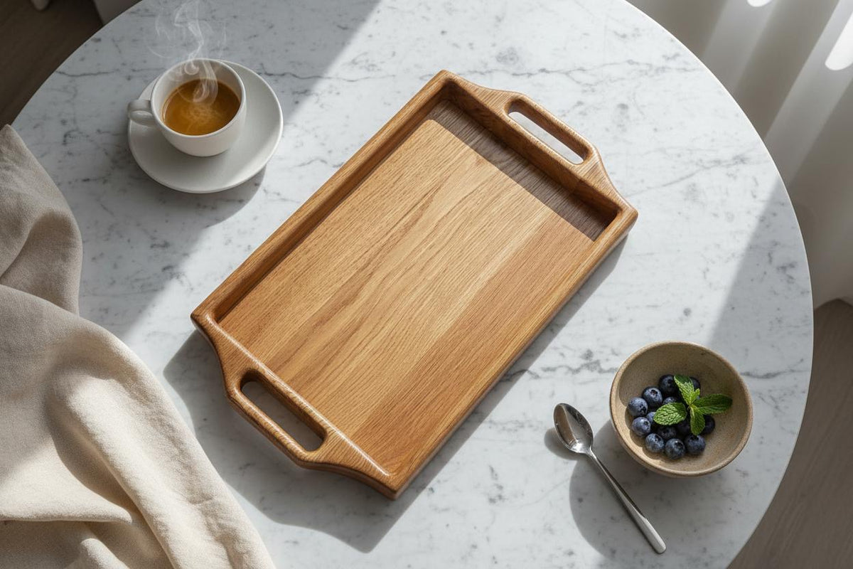 Luxury Solid Oak Tray – One Piece Handmade Wooden Serving Tray – Modern Rustic Kitchenyy Decor