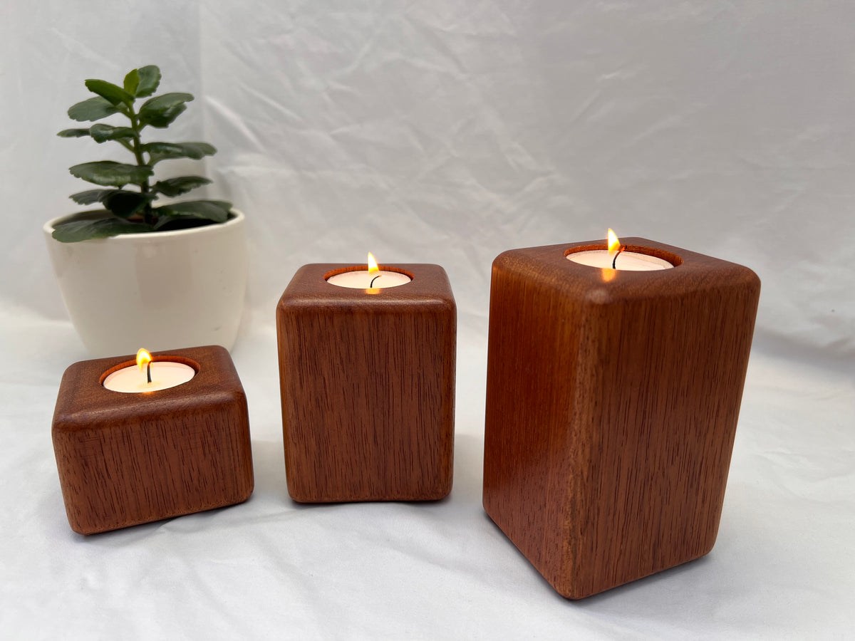 Handmade Walnut Tea Light Holder Set (2 or 3) – Minimalist Wooden Candle Holder