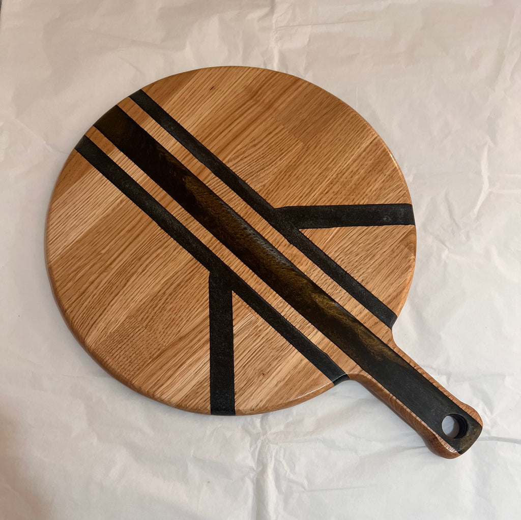 Handcrafted Oak & Resin Serving Tray | Cheese Board and Pizza Paddle | Rustic Kitchen Decor
