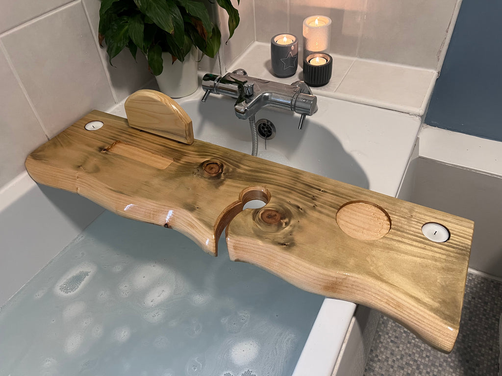80cm Hand-made rustic wood bath shelf, bath caddy tray