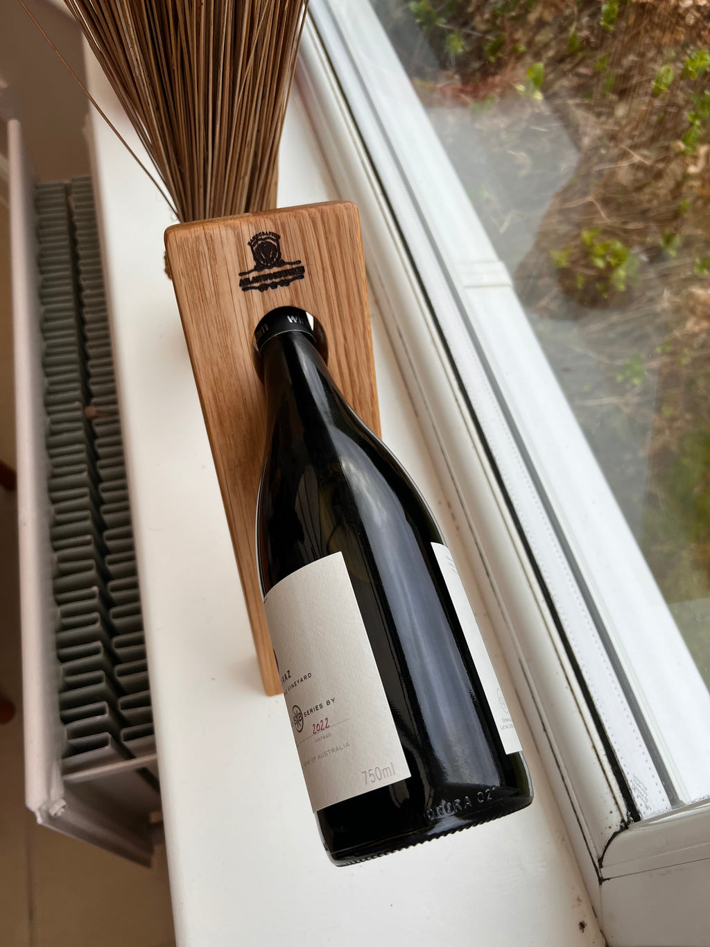 Handcrafted Oak Floating Wine Bottle Holder – Elegant & Unique Home Décor