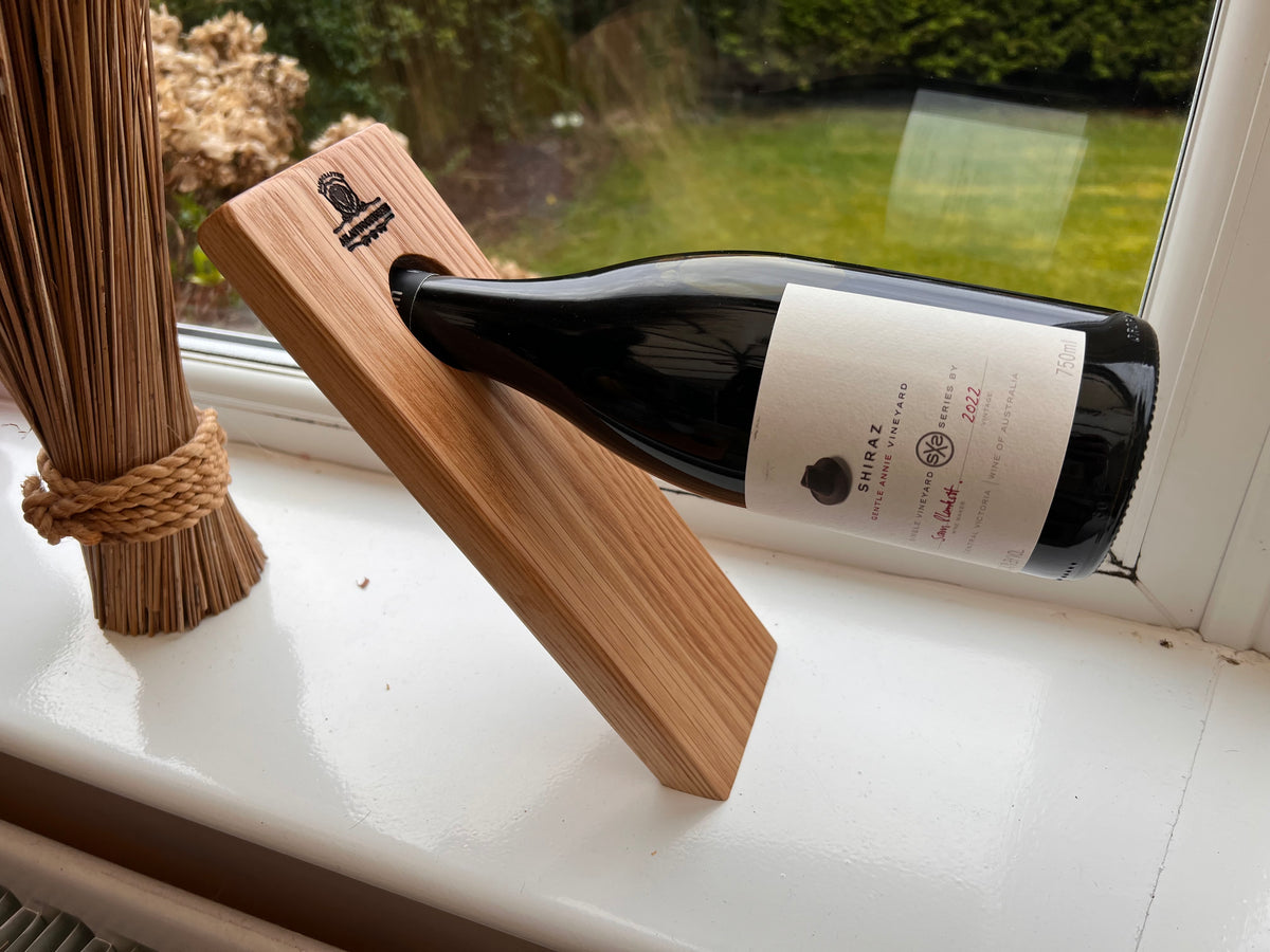 Handcrafted Oak Floating Wine Bottle Holder – Elegant & Unique Home Décor