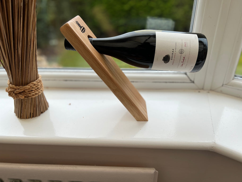 Handcrafted Oak Floating Wine Bottle Holder – Elegant & Unique Home Décor