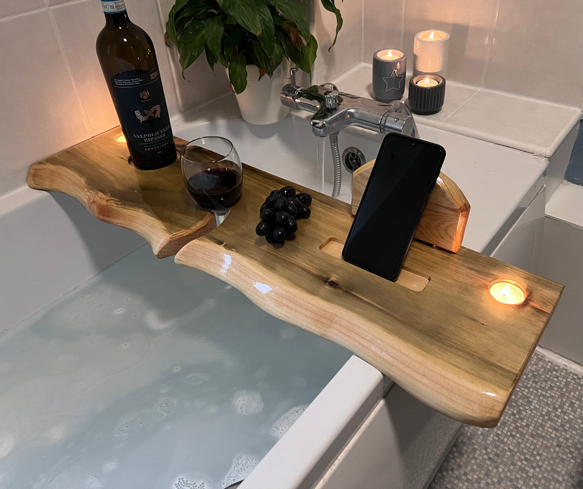 80cm Hand-made rustic wood bath shelf, bath caddy tray