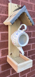 Handmade Teapot Bird Feeder, Rustic Wooden Garden Wall Art, Outdoor Decor