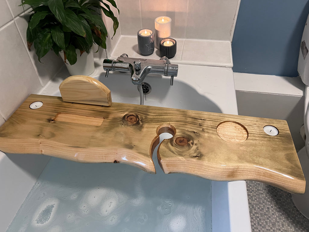 80cm Hand-made rustic wood bath shelf, bath caddy tray