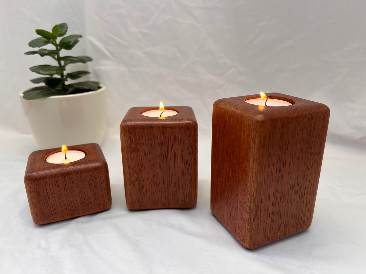 Handmade Walnut Tea Light Holder Set (2 or 3) – Minimalist Wooden Candle Holder