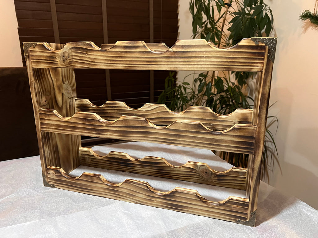 Handmade 12-Bottle Wooden Wine Rack – Rustic Burnt Finish