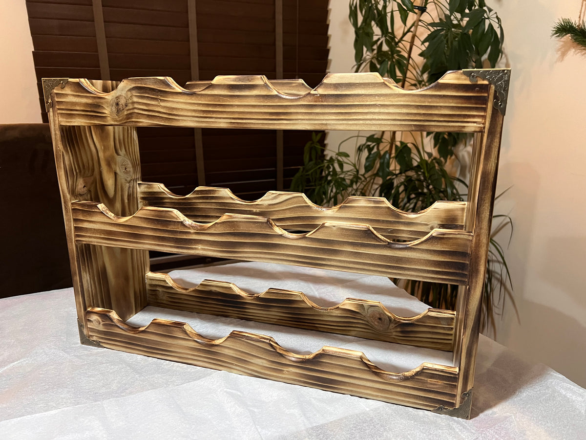 Handmade 12-Bottle Wooden Wine Rack – Rustic Burnt Finish