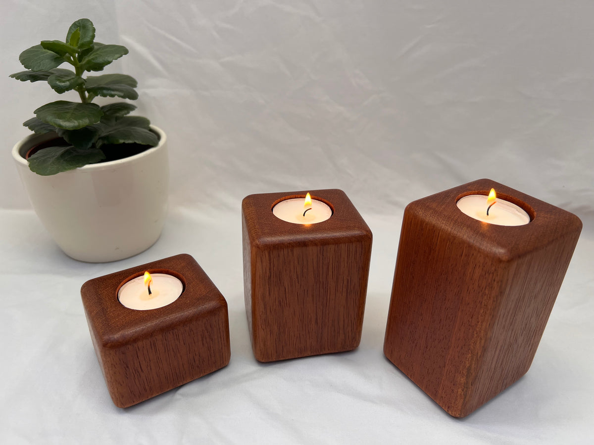 Handmade Walnut Tea Light Holder Set (2 or 3) – Minimalist Wooden Candle Holder