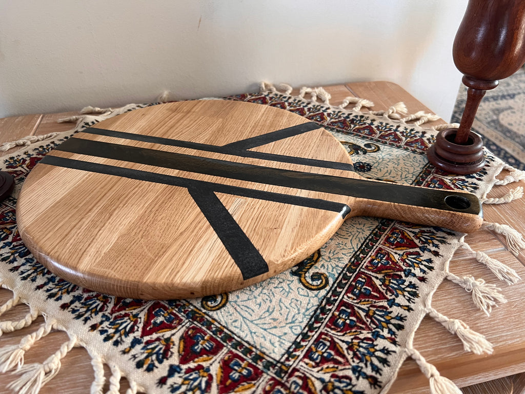 Handcrafted Oak & Resin Serving Tray | Cheese Board and Pizza Paddle | Rustic Kitchen Decor