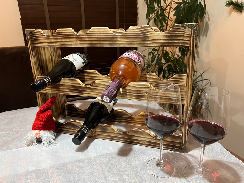 Handmade 12-Bottle Wooden Wine Rack – Rustic Burnt Finish