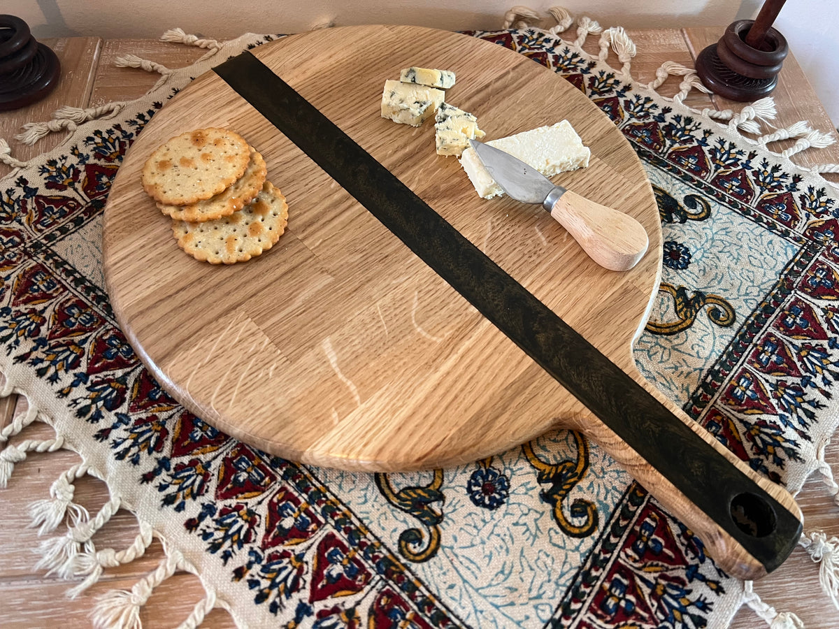 Handcrafted Oak & Resin Serving Tray | Cheese Board and Pizza Paddle | Rustic Kitchen Decor