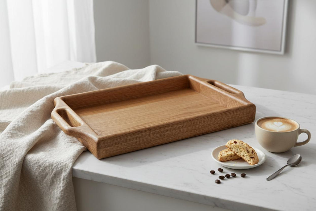 Luxury Solid Oak Tray – One Piece Handmade Wooden Serving Tray – Modern Rustic Kitchenyy Decor