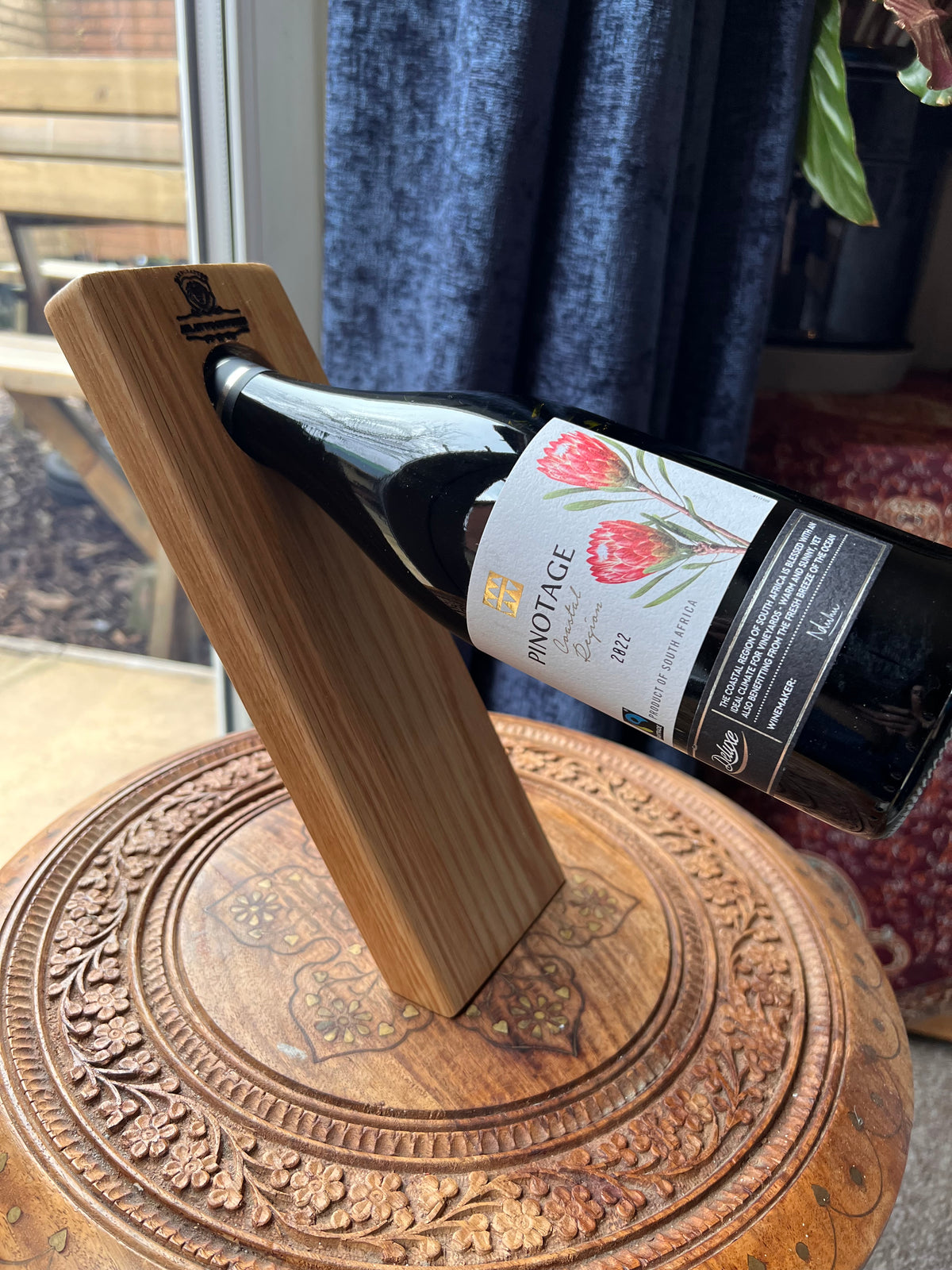 Handcrafted Oak Floating Wine Bottle Holder – Elegant & Unique Home Décor