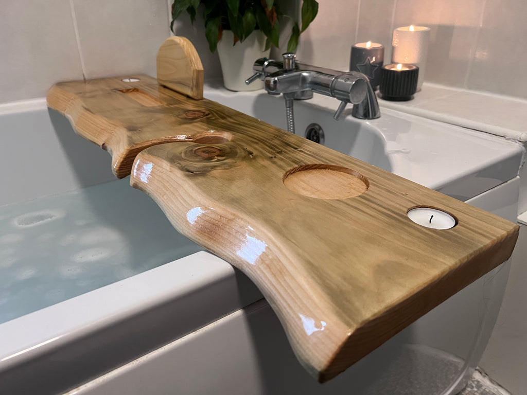 80cm Hand-made rustic wood bath shelf, bath caddy tray