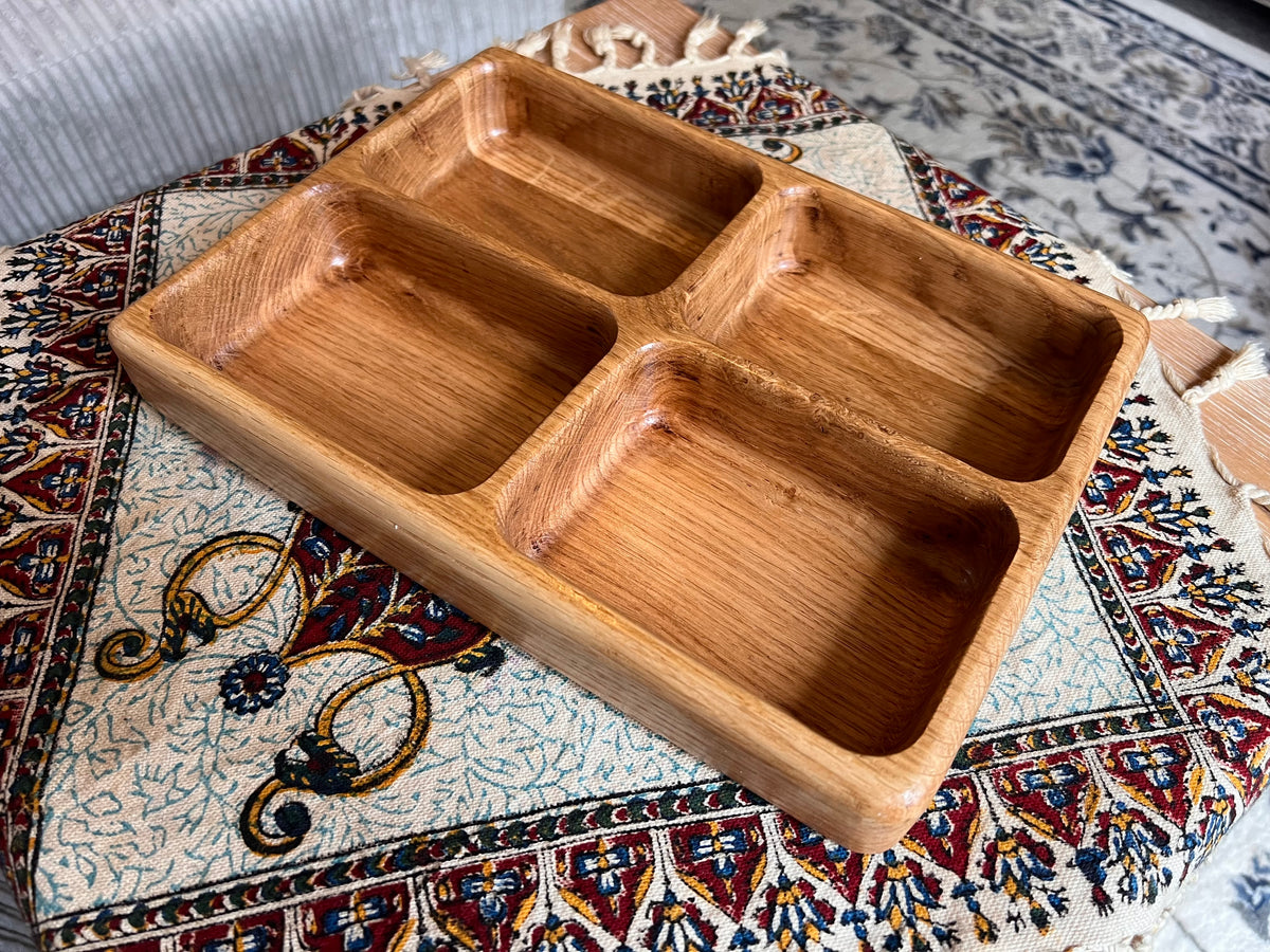 Handcrafted and Oak Snack Serving trays with 2,3 or 4 Dividers