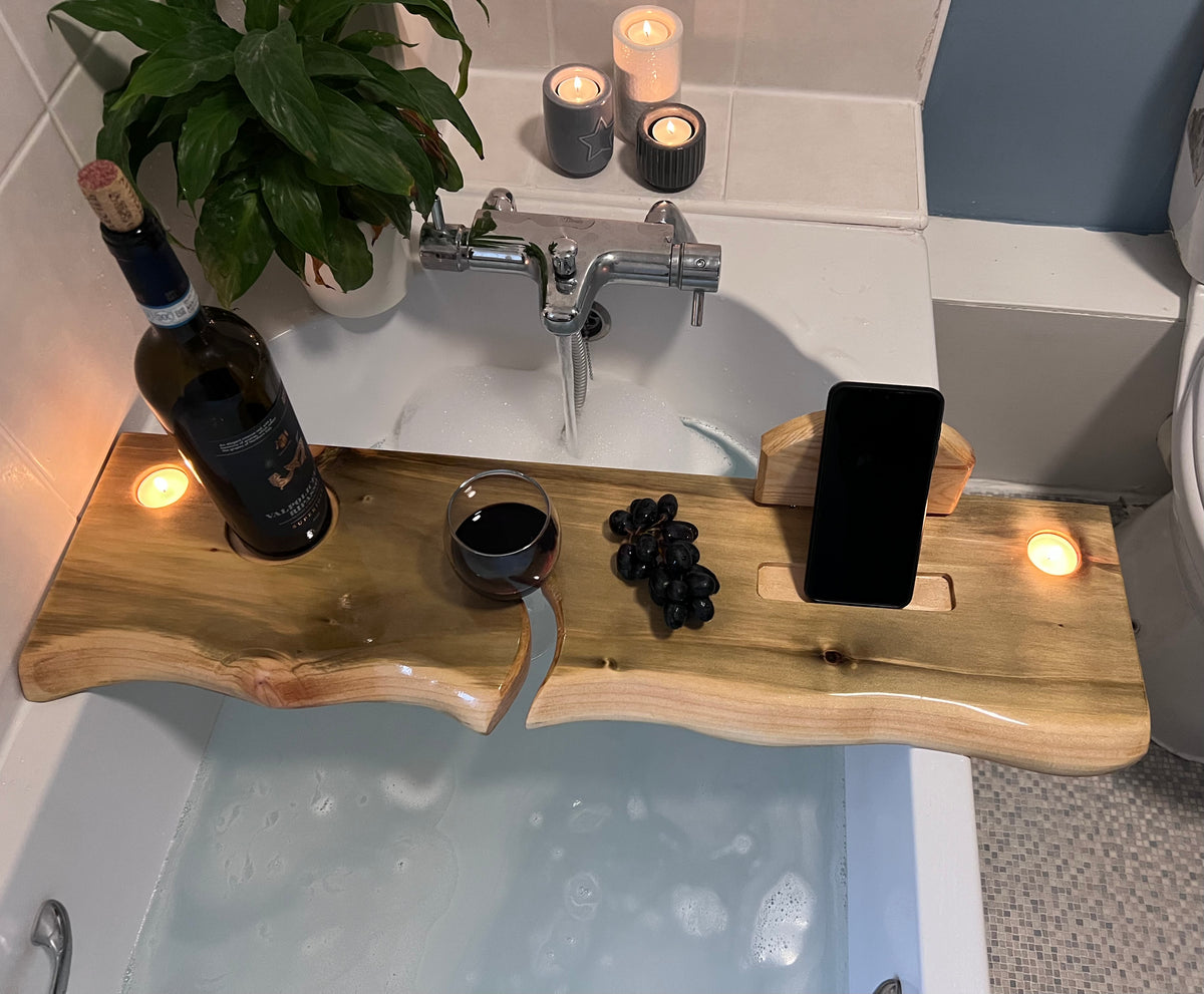 80cm Hand-made rustic wood bath shelf, bath caddy tray