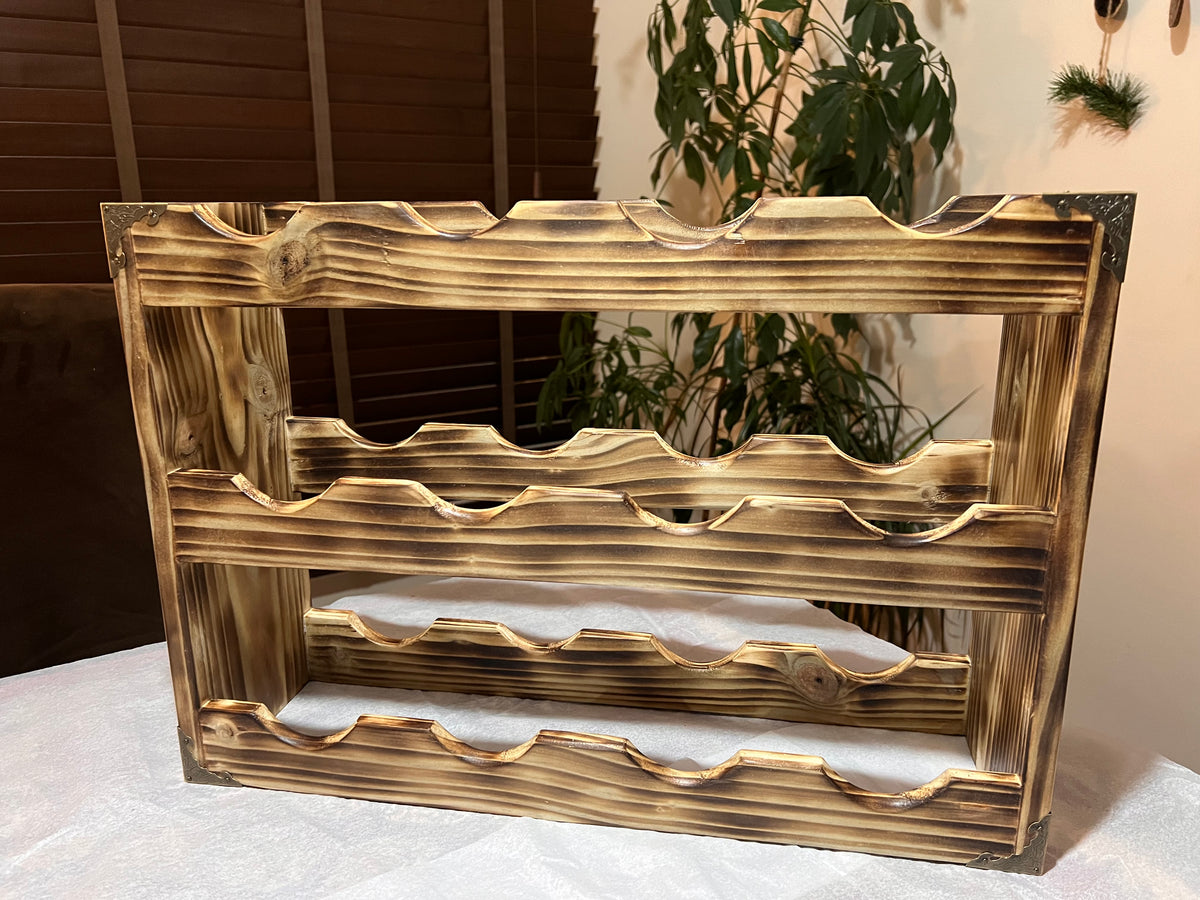 Handmade 12-Bottle Wooden Wine Rack – Rustic Burnt Finish