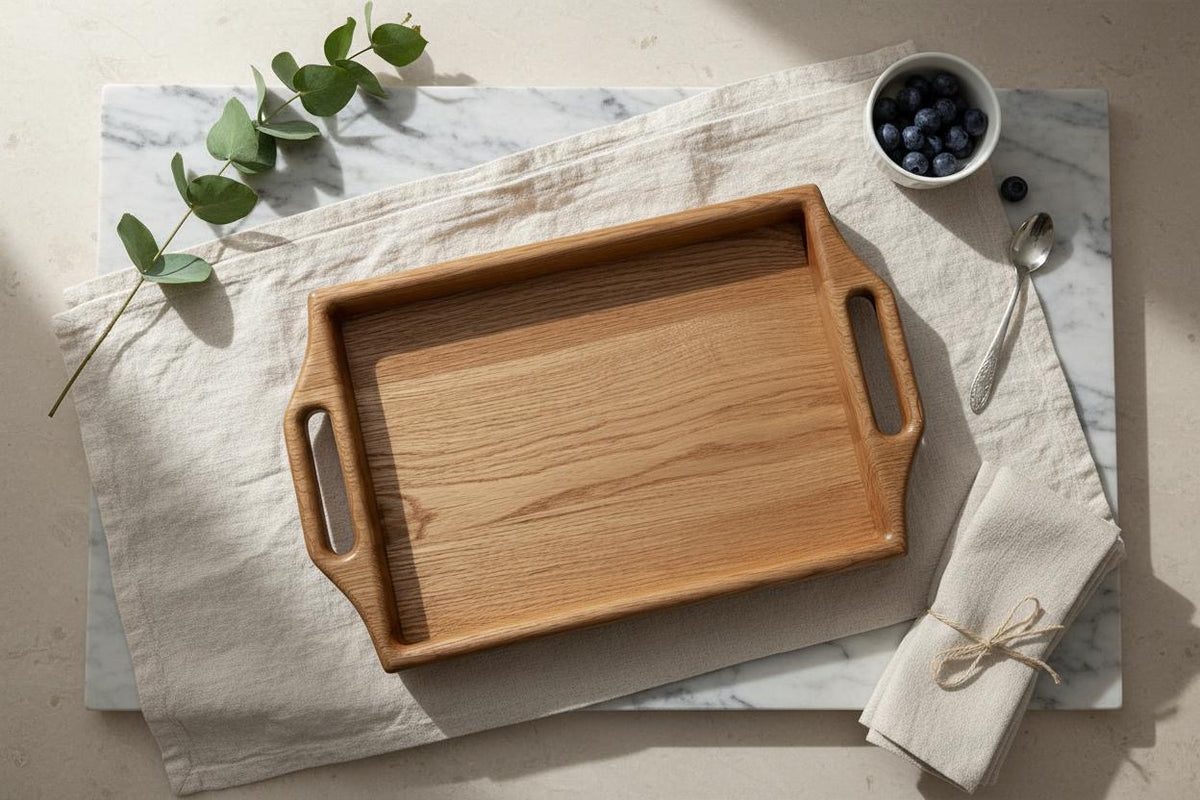 Luxury Solid Oak Tray – One Piece Handmade Wooden Serving Tray – Modern Rustic Kitchenyy Decor