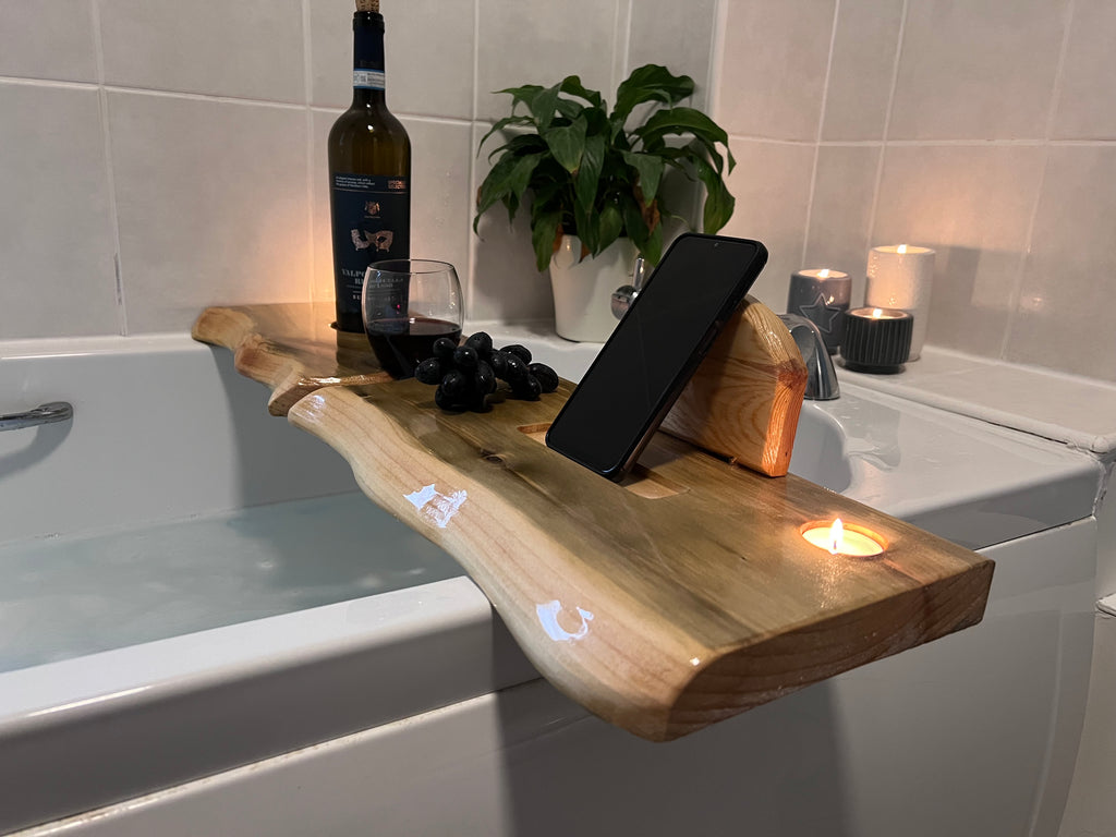 80cm Hand-made rustic wood bath shelf, bath caddy tray