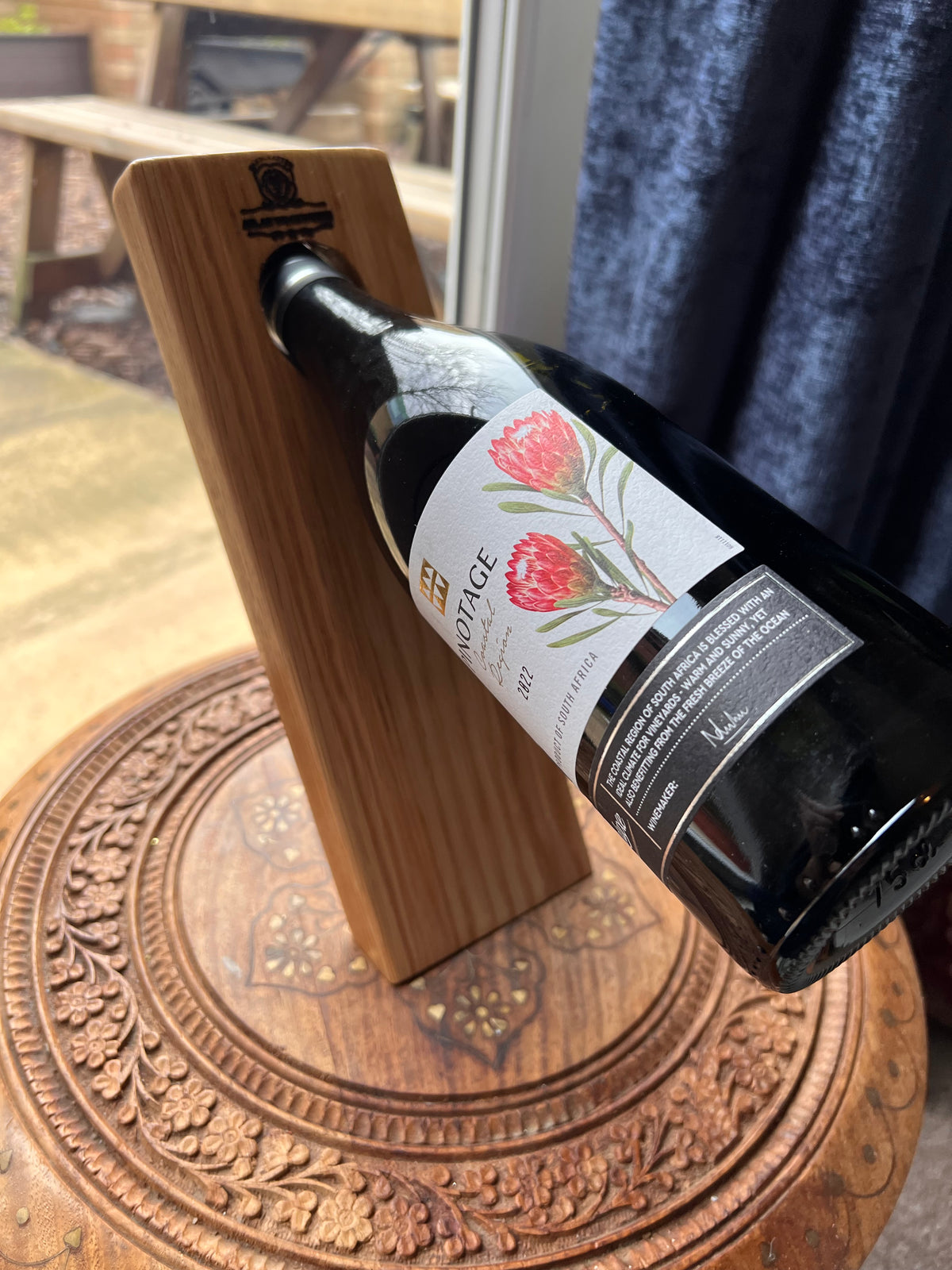 Handcrafted Oak Floating Wine Bottle Holder – Elegant & Unique Home Décor