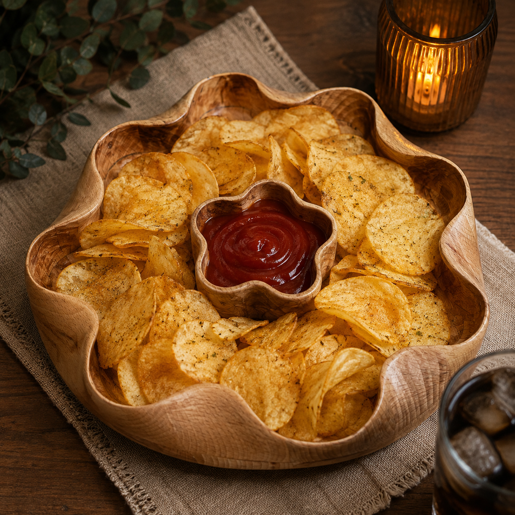 Handmade Oak Chip & Dip Serving Platter.