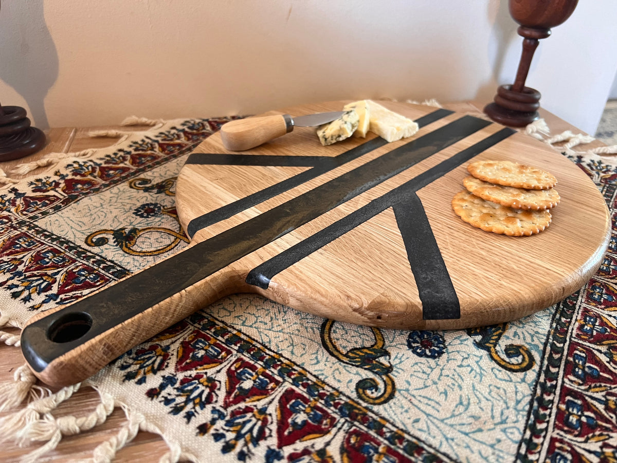 Handcrafted Oak & Resin Serving Tray | Cheese Board and Pizza Paddle | Rustic Kitchen Decor