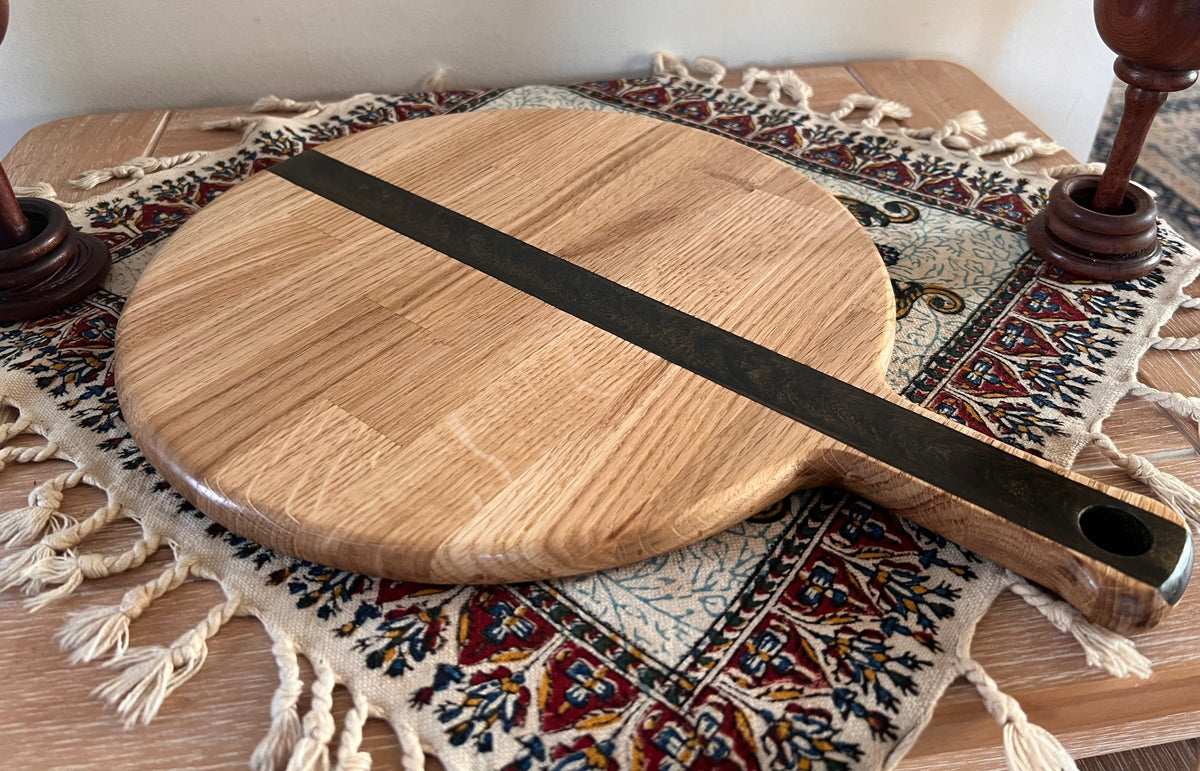 Handcrafted Oak & Resin Serving Tray | Cheese Board and Pizza Paddle | Rustic Kitchen Decor