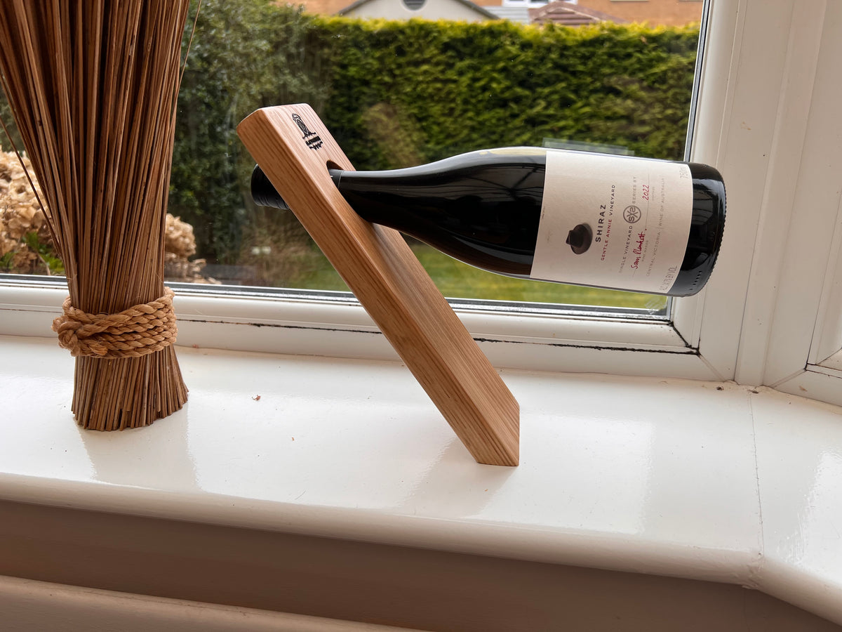Handcrafted Oak Floating Wine Bottle Holder – Elegant & Unique Home Décor