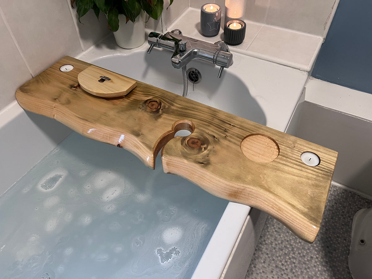 80cm Hand-made rustic wood bath shelf, bath caddy tray