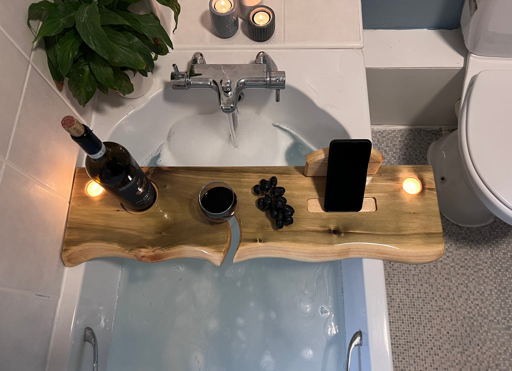 80cm Hand-made rustic wood bath shelf, bath caddy tray