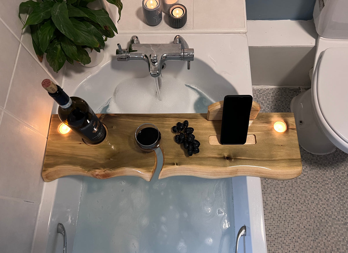 80cm Hand-made rustic wood bath shelf, bath caddy tray