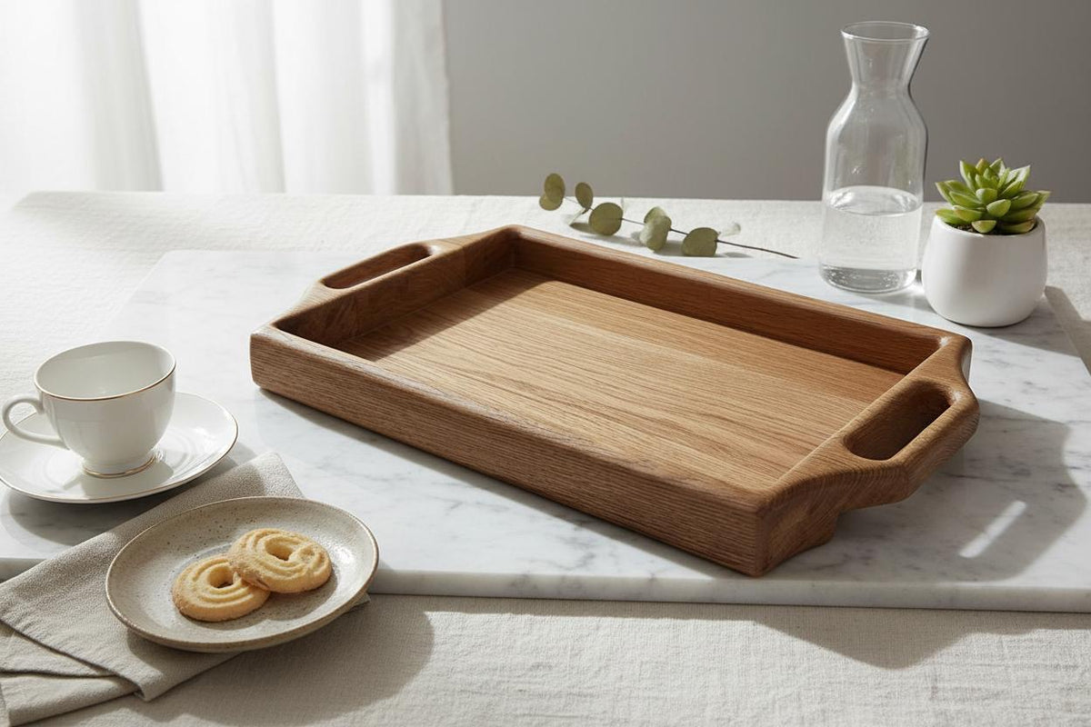 Luxury Solid Oak Tray – One Piece Handmade Wooden Serving Tray – Modern Rustic Kitchenyy Decor