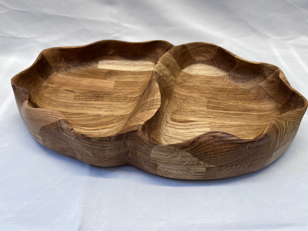 Handcrafted Oak Serving Tray – Sculpted Curves, Rustic Home Decor.
