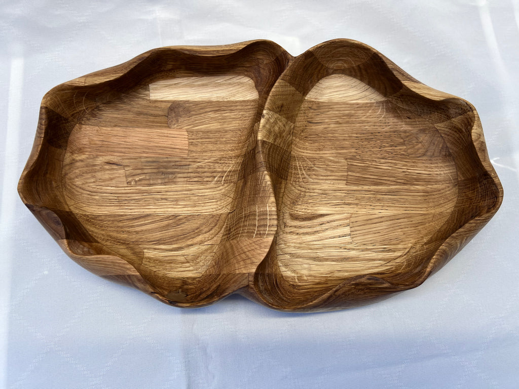 Handcrafted Oak Serving Tray – Sculpted Curves, Rustic Home Decor.