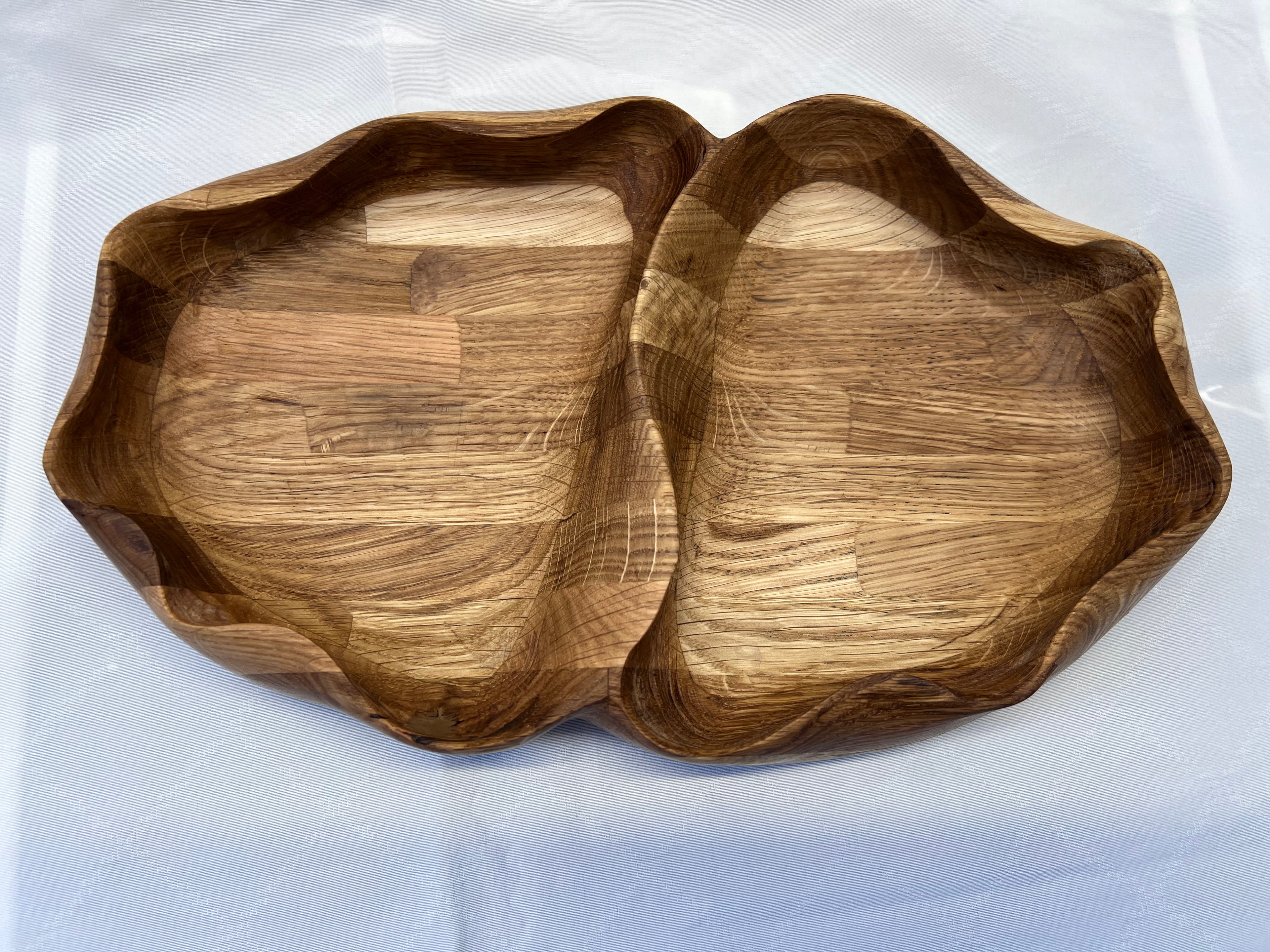 Handcrafted Oak Serving Tray – Sculpted Curves, Rustic Home Decor.