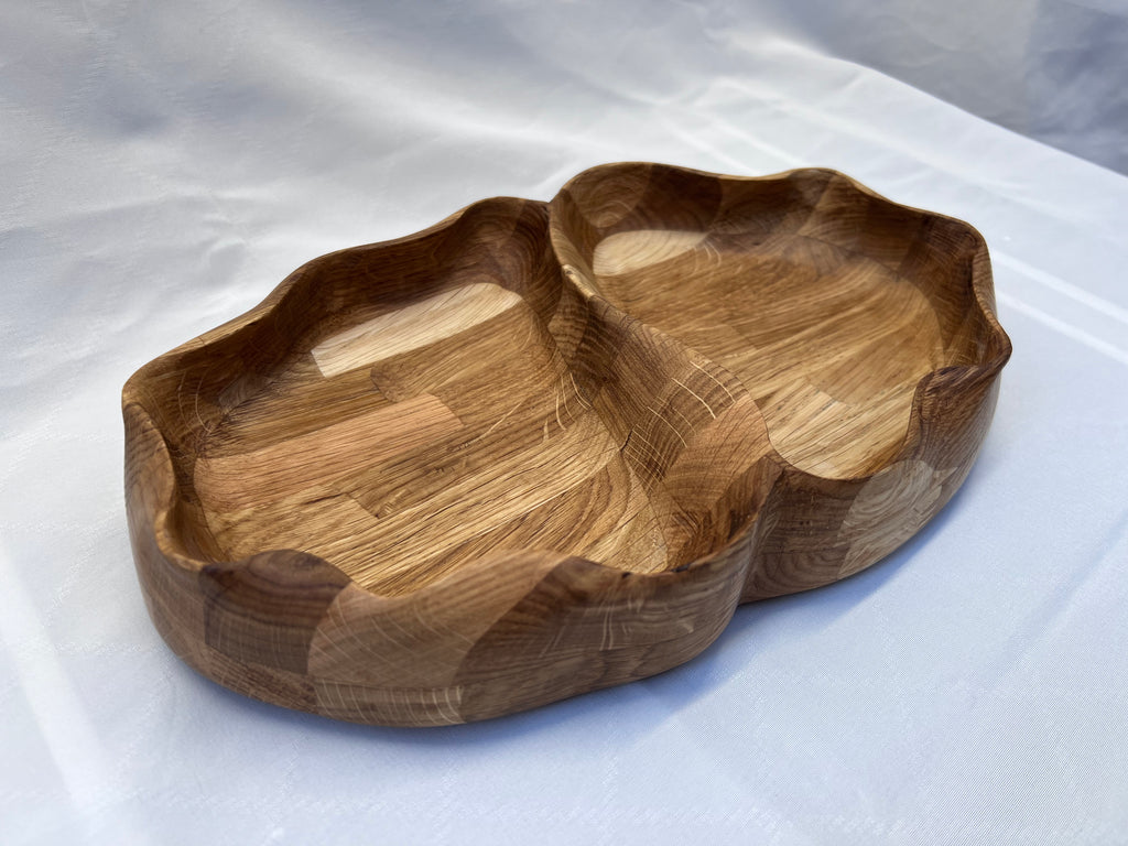 Handcrafted Oak Serving Tray – Sculpted Curves, Rustic Home Decor.