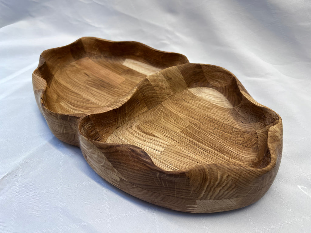 Handcrafted Oak Serving Tray – Sculpted Curves, Rustic Home Decor.